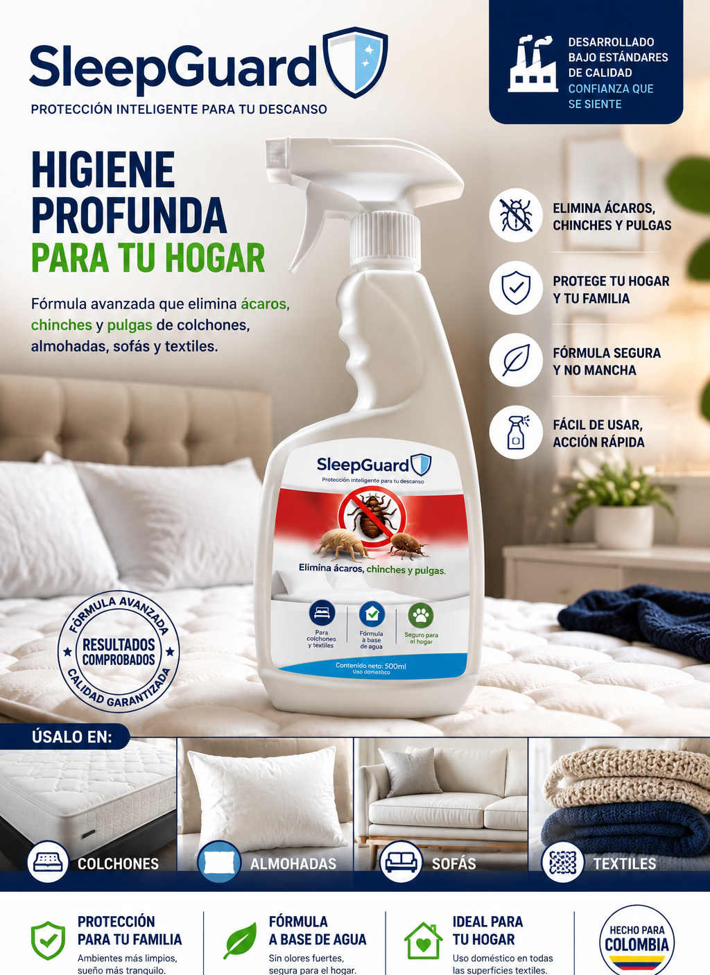 🛡️ SleepGuard™ Spray Antiácaros – Elimina hasta el 99.9% de ácaros en colchones y almohadas