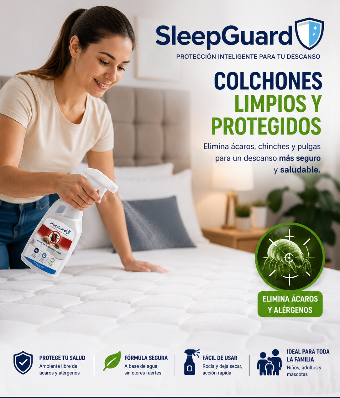 🛡️ SleepGuard™ Spray Antiácaros – Elimina hasta el 99.9% de ácaros en colchones y almohadas